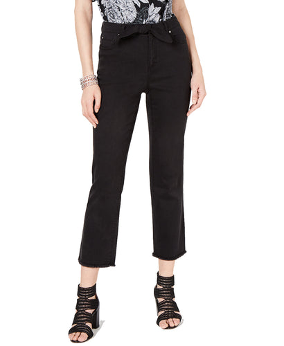 INC Tie-Waist Raw-Hem Ankle Straight Jeans