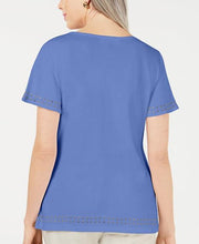 Karen Scott Short Sleeve Grommet Scoop Neck Top