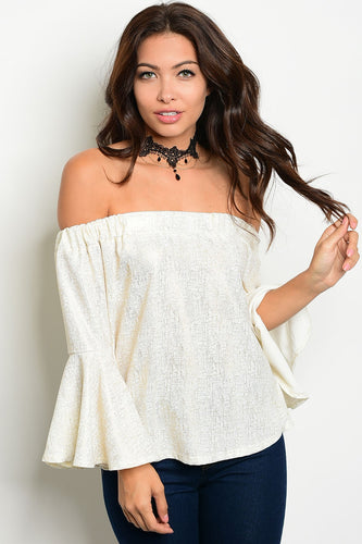 Nylon Apparel White Gold Off Shoulder Top