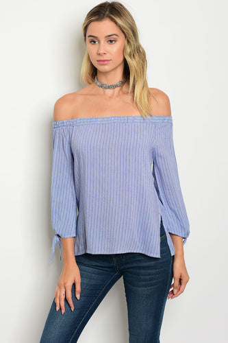 Must Have Indigo White Stripes Off Shoulder Top