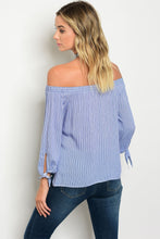 Must Have Indigo White Stripes Off Shoulder Top