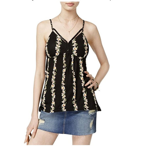 American Rag Juniors Printed Babydoll Top Classic Black Combo XS