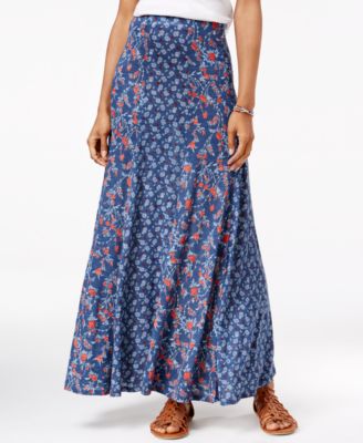 American Rag Juniors Printed Maxi Skirt Dark Denim Combo M