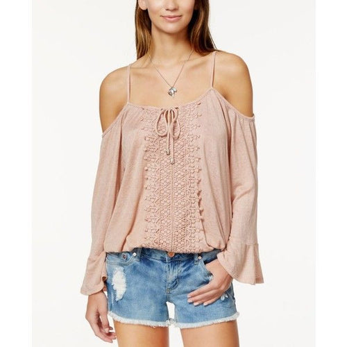 American Rag Off-the-Shoulder Crochet-Trim Bell-Sleeve Top