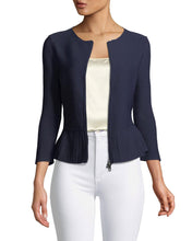 Emporio Armani Women's Blue Navy Mesh Ribbed Peplum Jacket