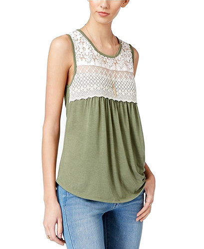 Belle du Jour Juniors Ruched Crochet-Trim Top Deep Lichen S