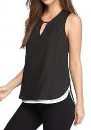 Calvin Klein Black Sleeveless Keyhole Layered Blouse