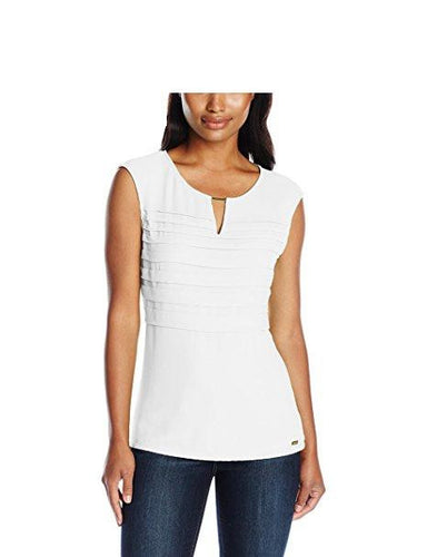 Calvin Klein Women's Cap-Sleeve Top with Pleated Chiffon Size Small