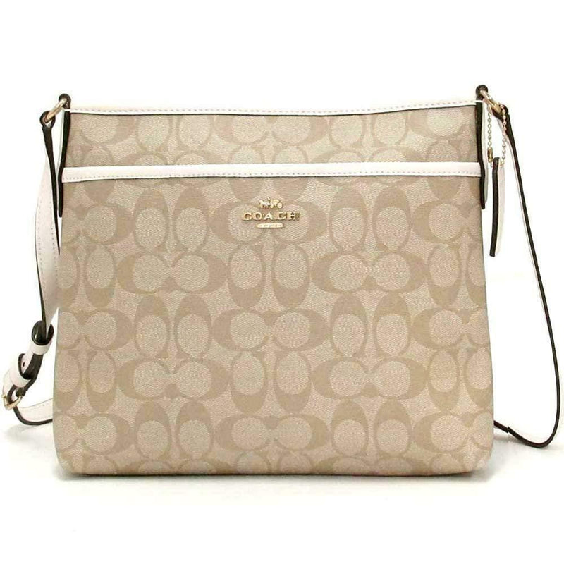 Coach Signature Zip File Crossbody Bag Light Khaki Chalk