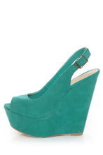 My Delicious Loco Teal Slingback Platform Wedges Size 7.5