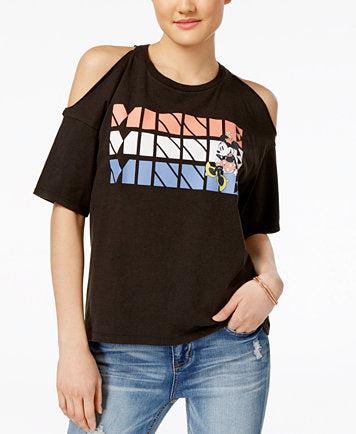 Disney Juniors Minnie Mouse Cold-Shoulder Graphic T-Shirt S