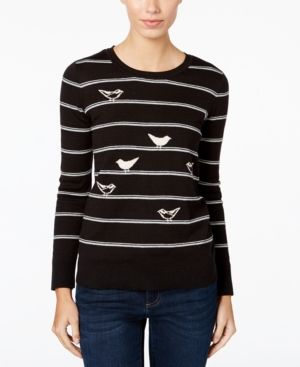 G.H. Bass Co. Striped Bird-Pattern Sweater Black Combo M