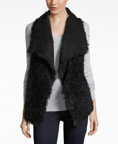 INC International Concepts Women's Black Faux Sherpa Traveller Vest