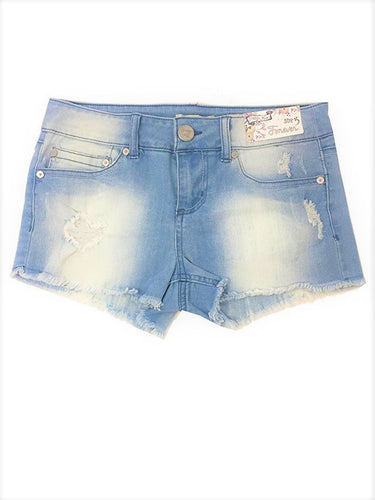 Indigo Rein Juniors Frayed White Wash Light Blue Denim Shorts