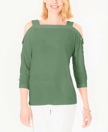 JM Collection Statement-Sleeve Cold-Shoulder Top X-Large