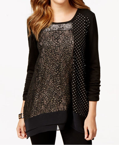 Style&co. Embellished Printed Handkerchief-Hem Top XLarge