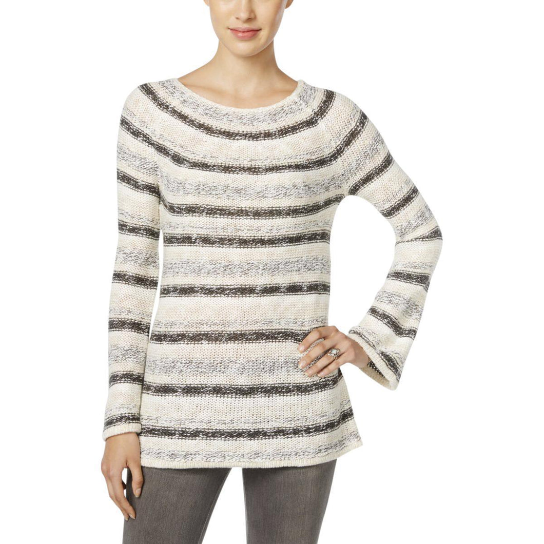 Style & Co Petite Striped Boat-Neck Sweater Warm Ivory Combo