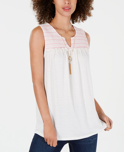 Style & Co Women’s Embroidered Pink Combo Top X-Small